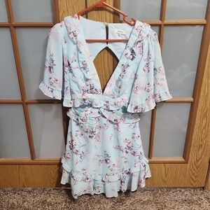 Twenty Ten Light Blue Floral Dress, With Front And Back Cutouts